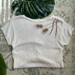 Vintage cream short sleeve sweater w/ gold detail